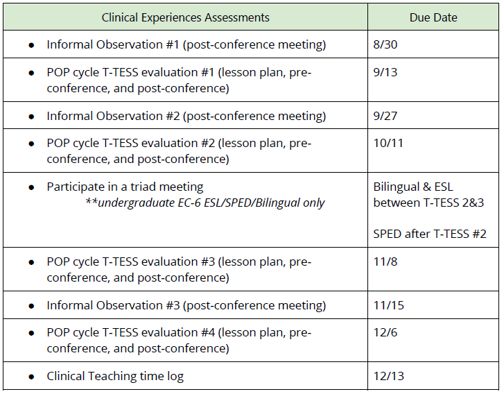 Fall 2024 Clinical Experiences Assessments