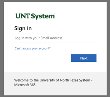 UNT System logo on login screen.